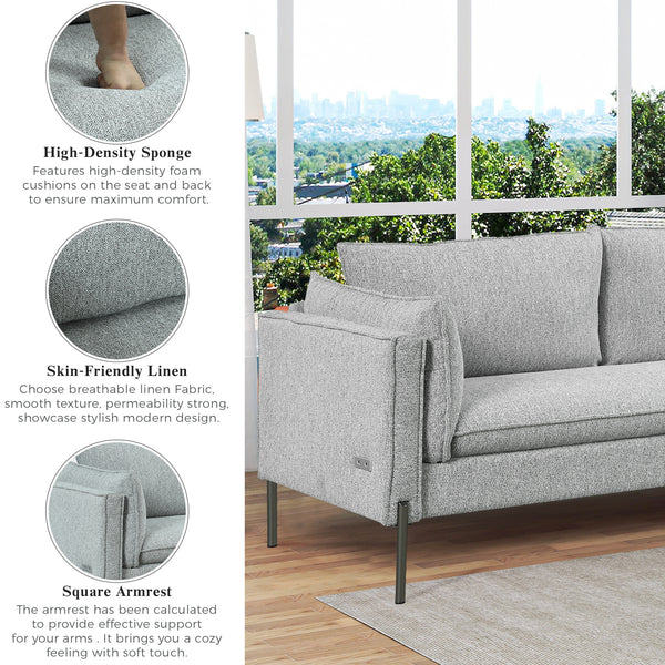 Modern Style 3 Seat Sofa Linen Fabric Upholstered Couch Furniture 3-Seats Couch for Different Spaces; Living Room; Apartment