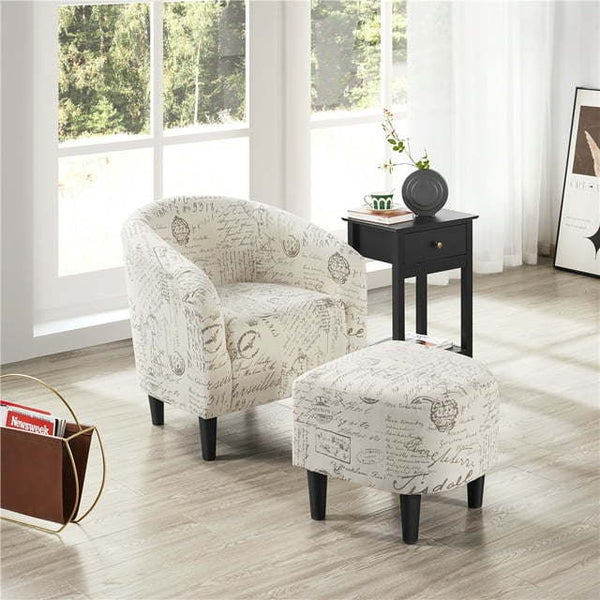 Barrel Accent Chair with Ottoman