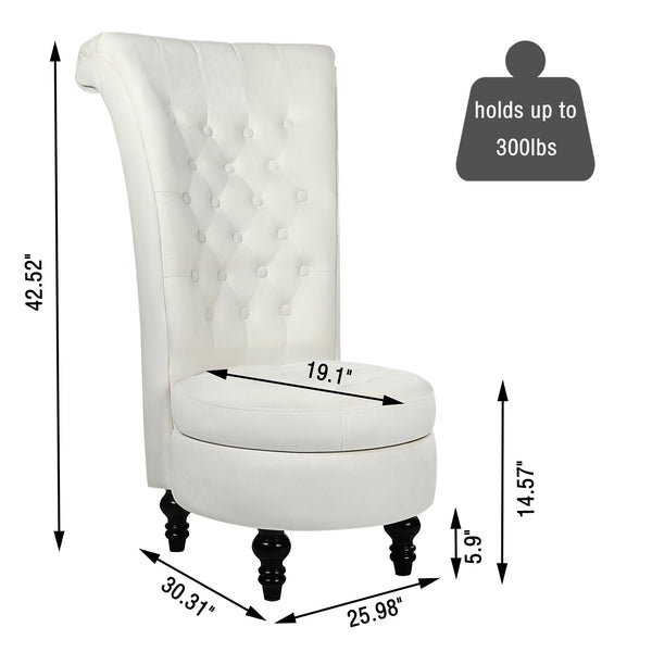 MU Royal Velvet High Back Armless Chair, Retro Elegant Luxury Throne Chair, Upholstered Tufted Accent Seat w/Storage for Dressing Room, Living Room, Bedroom