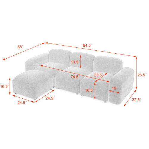 L-Shape Modular Sectional Sofa,DIY Combination,Teddy Fabric