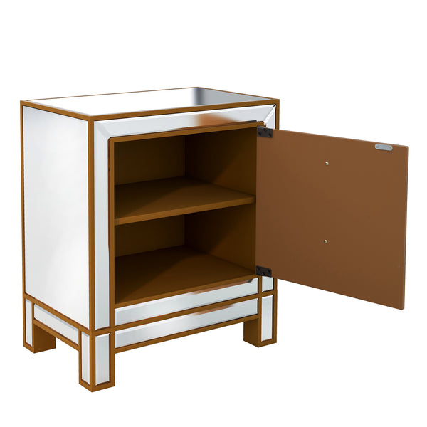 Modern Mirrored Nightstand with 2 Storage Cabinets for Living Room/Bedroom,Crystal Knobs