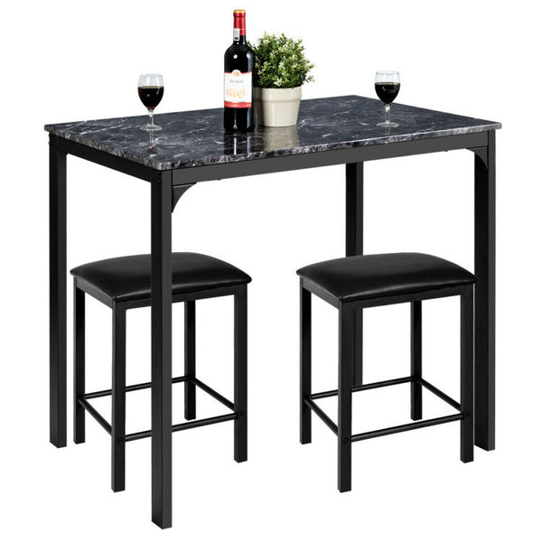 3 Pieces Counter Height Dining Set Faux Marble Table
