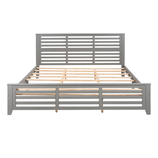 Platform bed with horizontal strip hollow shape; King size; gray (New)