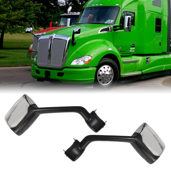 LEAVAN Hood Mirror Chrome LH RH Pair For Kenworth T680 Peterbilt 579 587