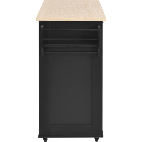 Kitchen Island Cart with Two Storage Cabinets and Four Locking Wheels; Wine Rack; Two Drawers; Spice Rack; Towel Rack