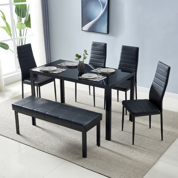 4pcs Elegant Assembled Stripping Texture High Backrest Dining Chairs Black