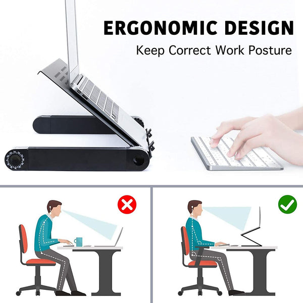 Adjustable Laptop Desk, RAINBEAN Laptop Stand for Bed Portable Lap Desk Foldable Table Workstation Notebook Riser with Mouse Pad, Ergonomic Computer Tray Reading Holder Bed Tray Standing Desk