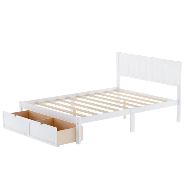 Full Size Platform Bed with Under-bed Drawers, White RT