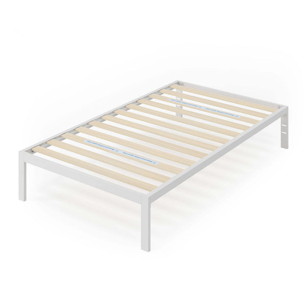 Mia 14' White Metal Platform Bed Frame, Narrow Twin