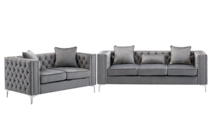 Lorreto Gray Velvet Fabric Sofa Loveseat Living Room Set