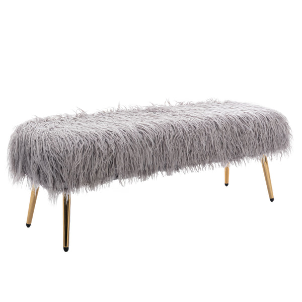 Faux Fur Plush Ottoman Bench; GRAY 1 PC