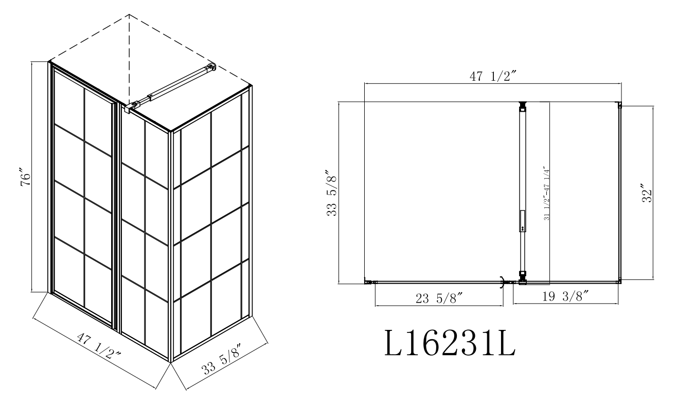 TRUSTMADE 48 in. W x 32 in. D x 76 in. H Framed Square Hinged Shower Enclosure Matte Black