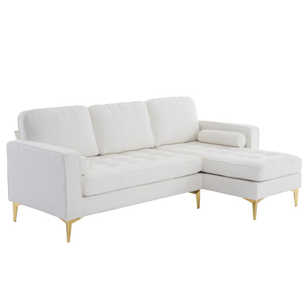 218*141*87cm Boucle Yarn, Diamond-Shaped Gold-Plated Three-Pronged Legs, Three-Seater With Footstool, Indoor Modular Sofa, Beige