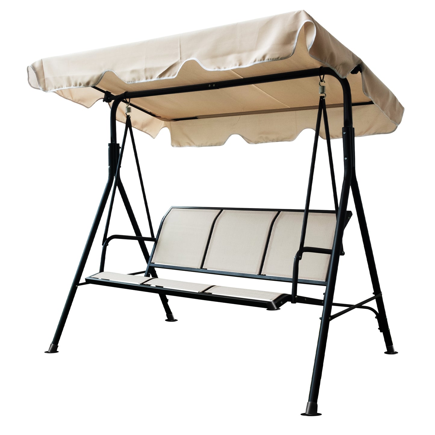 Upland 3-Seater Outdoor Adjustable Canopy Porch Swing Chair for Patio, Garden, Poolside, Balcony w/Armrests, Textilene Fabric, Steel Frame