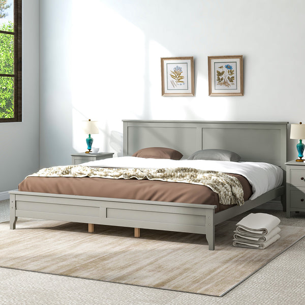 Modern Gray Solid Wood King Platform Bed