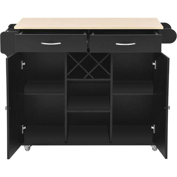 Kitchen Island Cart with Two Storage Cabinets and Four Locking Wheels; Wine Rack; Two Drawers; Spice Rack; Towel Rack