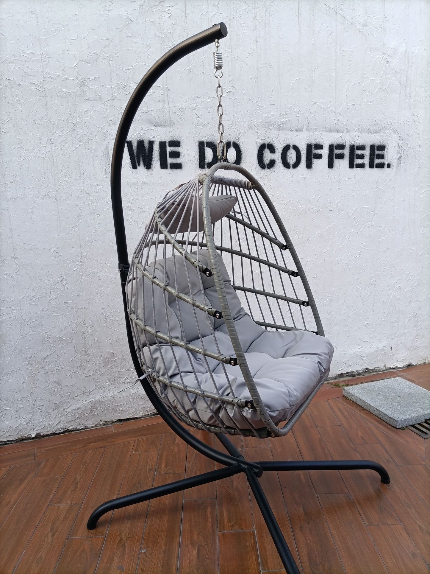 Swing Egg Chair with Stand Indoor Outdoor Wicker Rattan Patio Basket Hanging Chair with C Type bracket , with cushion and pillow Banned from selling on Amazon.(Black New arrivals within 10 days)