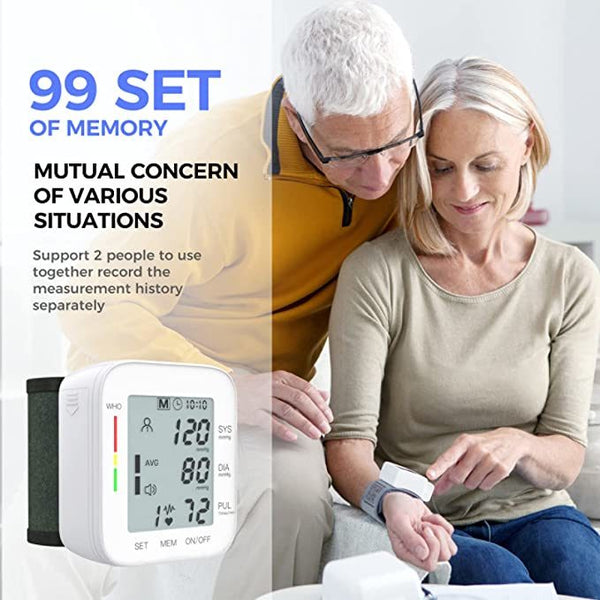 Blood Pressure Monitor Wrist Bp Monitor Large LCD Display Adjustable Wrist Cuff 5.31-7.68inch Automatic 90x2 Sets Memory For Home Use