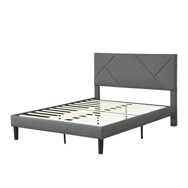 Queen Size Upholstered Platform Bed Frame with Headboard; Strong Wood Slat Support; Mattress Foundation; No Box Spring Needed; Easy Assembly; Gray