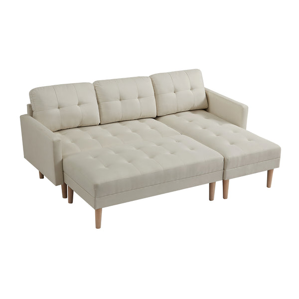 Beige Sectional Sofa Bed ; L-shape Sofa Chaise Lounge with Ottoman Bench