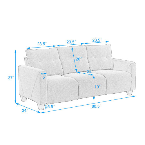 3-Seat Sofa Living Room Linen Fabric Sofa Couch