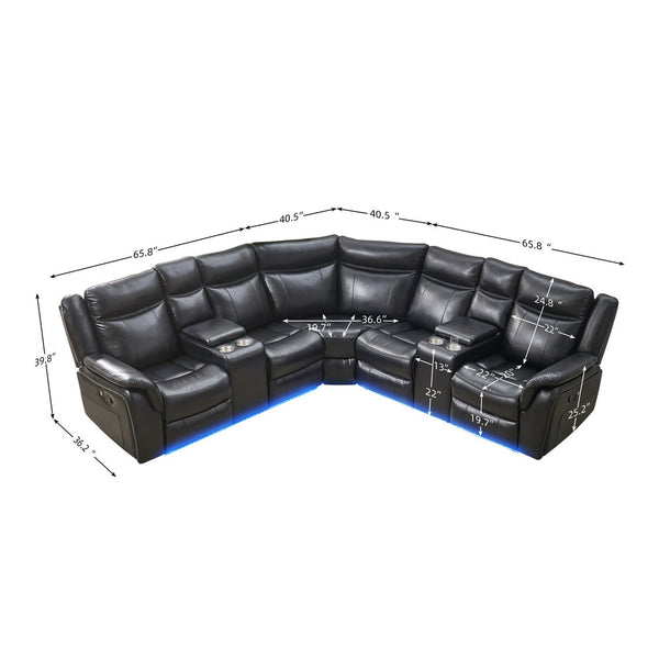 LE153 Power reclining Sectional Black W/LED strip