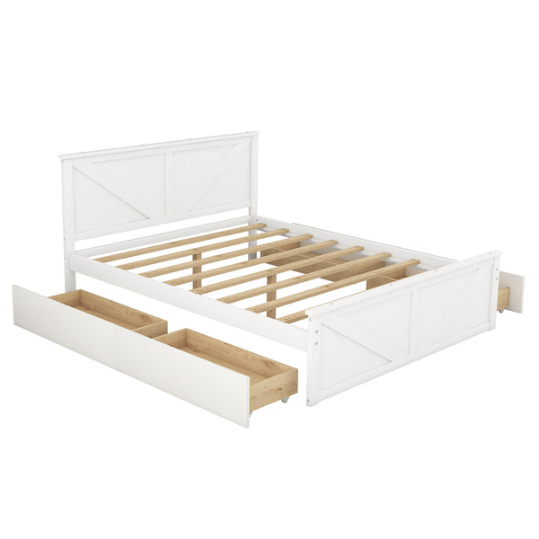 Queen Size Wooden Platform Bed with Four Storage Drawers and Support Legs