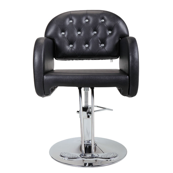 Modern 360-Degree Swiveling Hydraulic Barber Chair Hair Beauty Salon Equipment with Crystal Tufted Backrest, Black XH