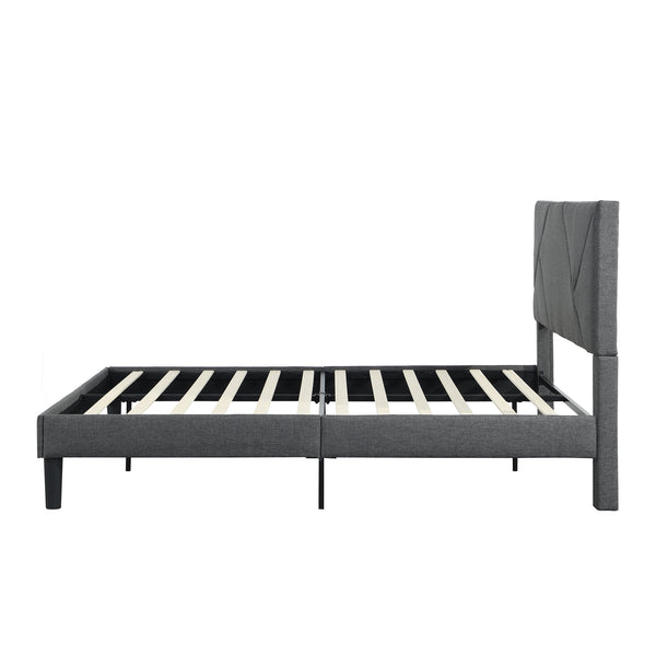 Queen Size Upholstered Platform Bed Frame with Headboard; Strong Wood Slat Support; Mattress Foundation; No Box Spring Needed; Easy Assembly; Gray