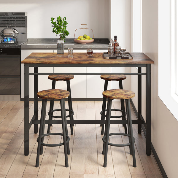 5-Piece Kitchen Counter Height Table Set; Bar Table with 4 Stools (Rustic Brown)