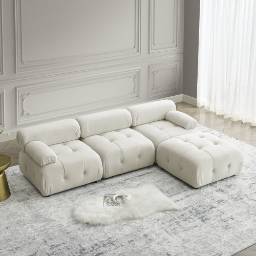 Modular Sectional Sofa, Button Tufted Designed and DIY Combination,L Shaped Couch with Reversible Ottoman, Navy Velvet