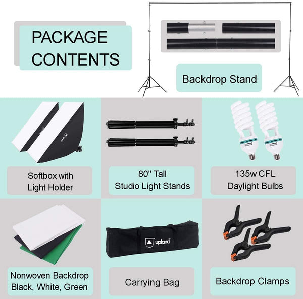 Softbox Lighting Kit, 2 Softbox, Backdrop Support Stand, Backdrops