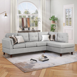 97.2" Modern Linen Fabric Sofa, L-Shape Couch with Chaise Lounge,Sectional Sofa with one Lumbar Pad,Gray