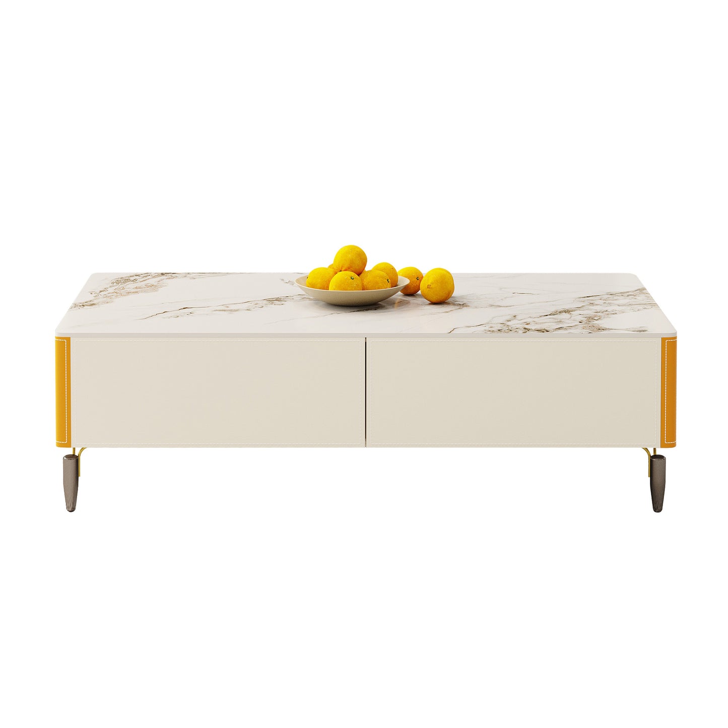 Modern Multifunctional Coffee Table, Slate Countertop Coffee Table with 4 Drawers, Black Metal Legs