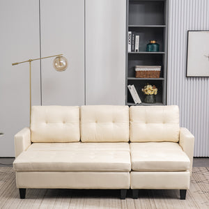 L-shaped Disassembly and Assembly of the Backrest Pull Point, Variable Combination, Three-Seat Indoor Sofa, Solid Wood Soft Bag PU 194*67*83cm Simple Nordic Style RT