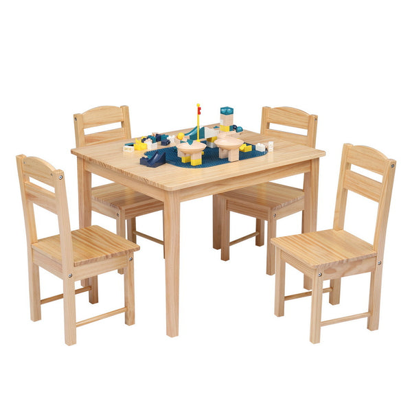 Kids Wooden Table and 4 Chair Set, 5 Pieces Set Includes 4 Chairs and 1 Activity Table, Toddler Table for 3-7 Years, Playroom Furniture, Picnic Table w/Chairs, Dining Table Set XH