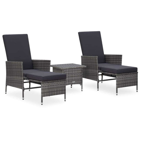 3 Piece Garden Lounge Set with Cushions Poly Rattan Gray