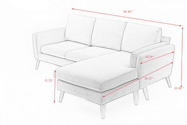 3020 L-shaped sofa with footrests can be left and right interchangeable plus double armrests 84.6" light gray sofa suitable for living room apartment