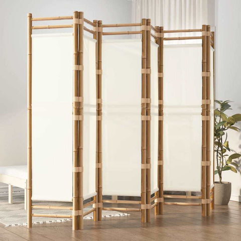 Folding 6-Panel Room Divider 94.5" Bamboo and Canvas