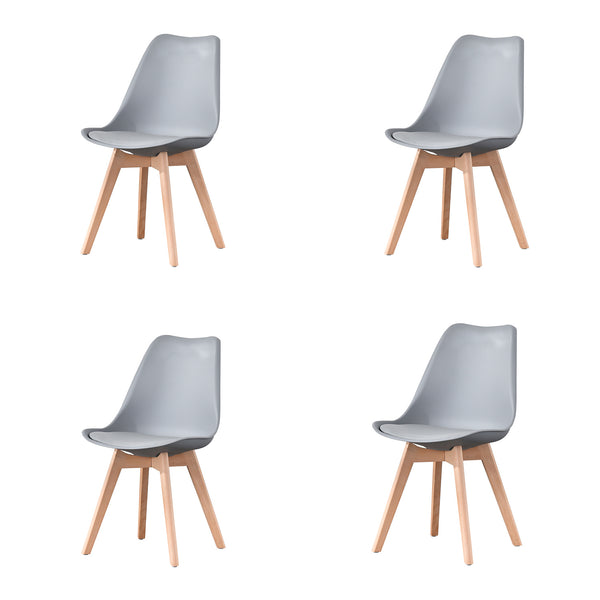 EDLMH Set of 4, ABS PP Nordic Dining Chair with Beech Wood Legs for Dining Room, Living Room, Office, Bedroom, Gray