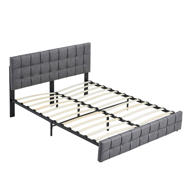 Queen Size Bed Frame, Modern Upholstered Platform Bed with Adjustable Headboard, Heavy Duty Button Tech cloth Bed Frame with Wood Slat Support, Easy Assembly, No Box Spring Needed (Grey, Queen)