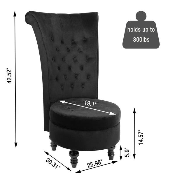 MU Royal Velvet High Back Armless Chair, Retro Elegant Luxury Throne Chair, Upholstered Tufted Accent Seat w/Storage for Dressing Room, Living Room, Bedroom