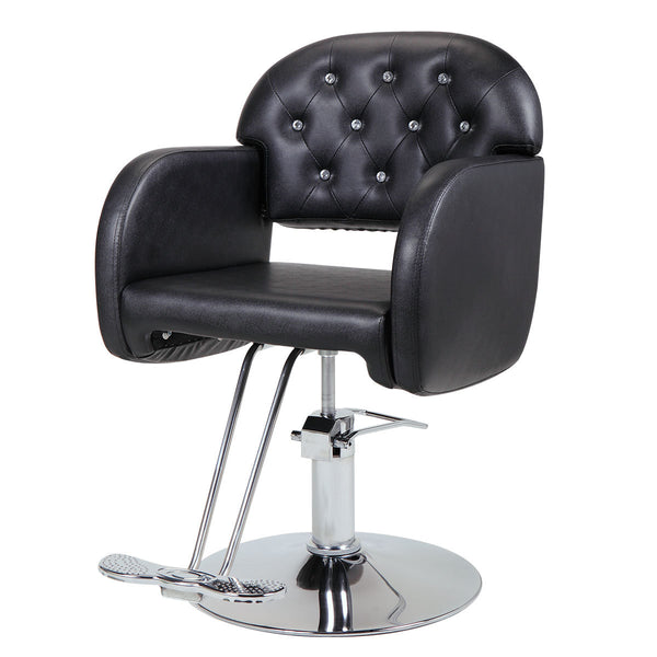 Modern 360-Degree Swiveling Hydraulic Barber Chair Hair Beauty Salon Equipment with Crystal Tufted Backrest, Black XH