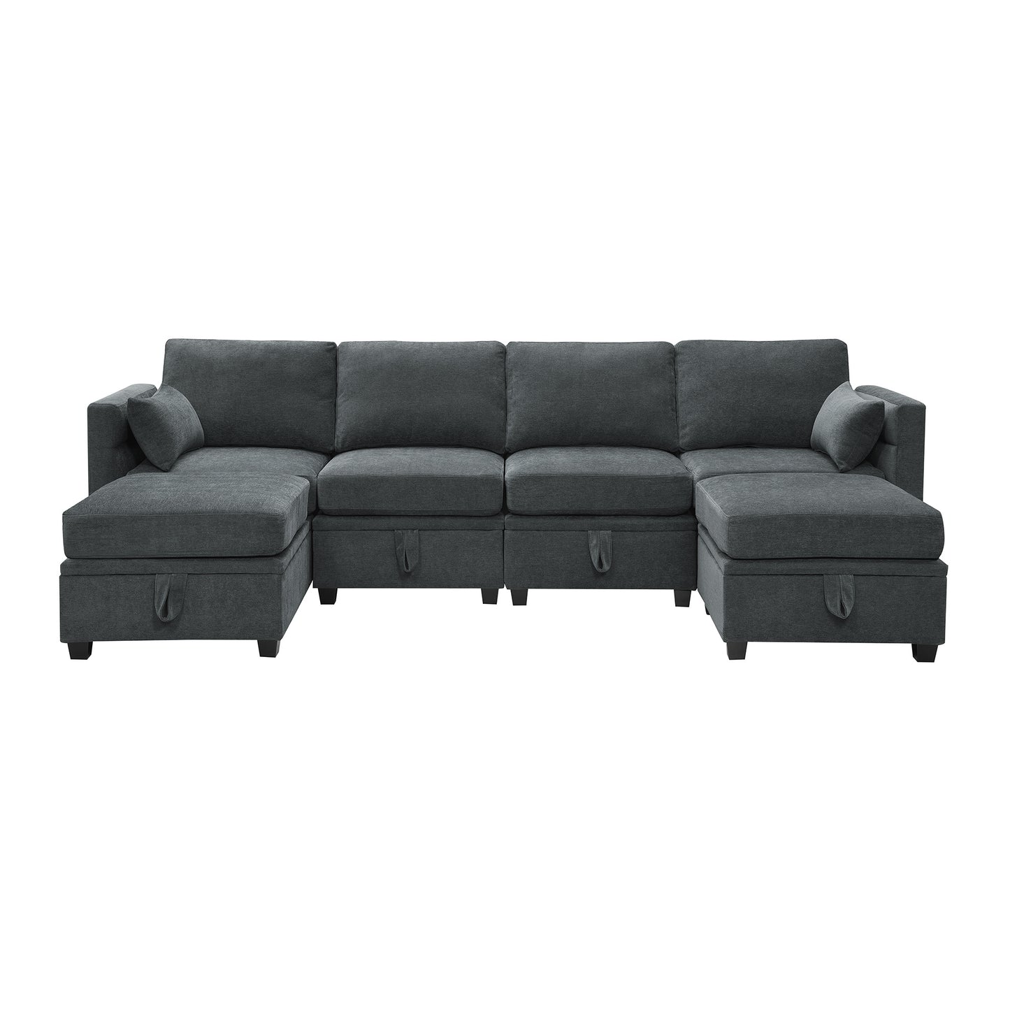 [VIDEO provided] [New] 109*54.7" Chenille Modular Sectional Sofa,U Shaped Couch with Adjustable Armrests and Backrests,6 Seat Reversible Sofa Bed with Storage Seats for Living Room, Apartment,2 Colors