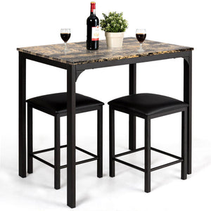 3 Pieces Counter Height Dining Set Faux Marble Table