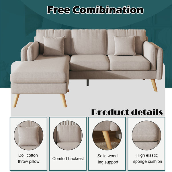 3020 L-shaped sofa with footrests can be left and right interchangeable plus double armrests 84.6" light gray sofa suitable for living room apartment