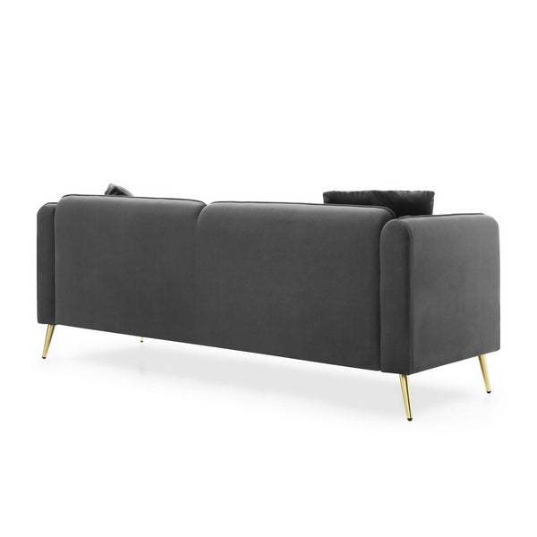 77.2' Modern Upholstered Velvet Sofa 3 Seater Couch with Removable Cushions Side Pocket Mid-Century Tufted Living Room Set Gold Metal Legs,2 Pillows Included