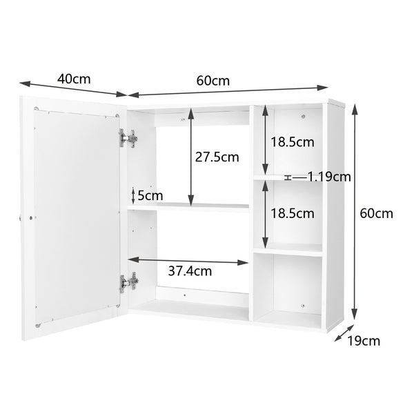 FCH Single Mirror Door 3 Compartment Storage Cabinet MDF Spray Paint white Bathroom Wall Cabinet  YJ