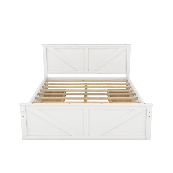 Queen Size Wooden Platform Bed with Four Storage Drawers and Support Legs