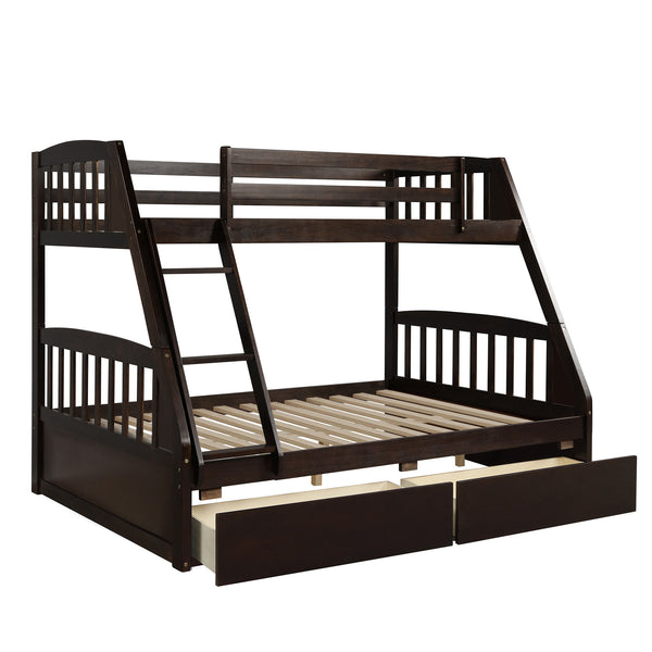 Solid Wood Twin Over Full Bunk Bed with Two Storage Drawers